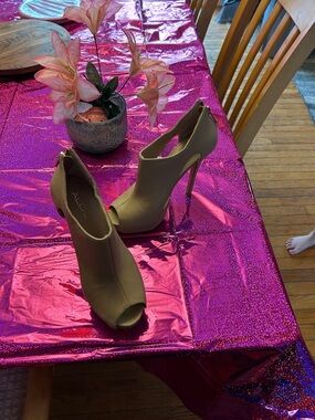 Aldo Taupe Peep-Toe Stiletto Booties with Back Zip